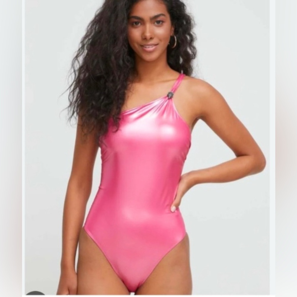 Pink One-Shoulder Bathing Suit.